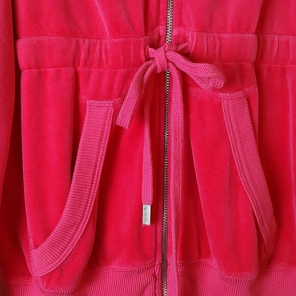 Juicy Couture Hot Pink Velour Full Zip Hoodie Drawstring Waist Jacket Size M - Picture 6 of 12